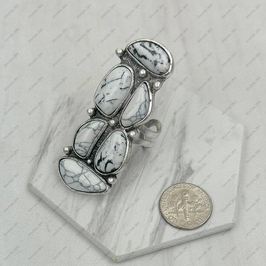 RGY241130-04-WHITE Silver metal with white turquoise stone Ring