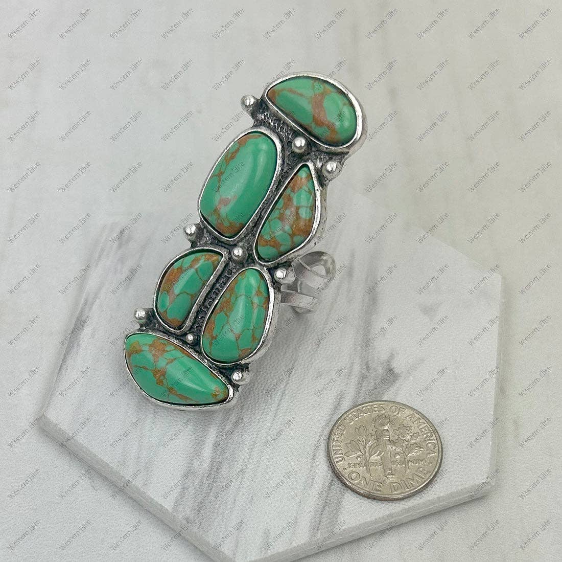 RGY241130-04-GREEN Silver metal with green turquoise stone Ring