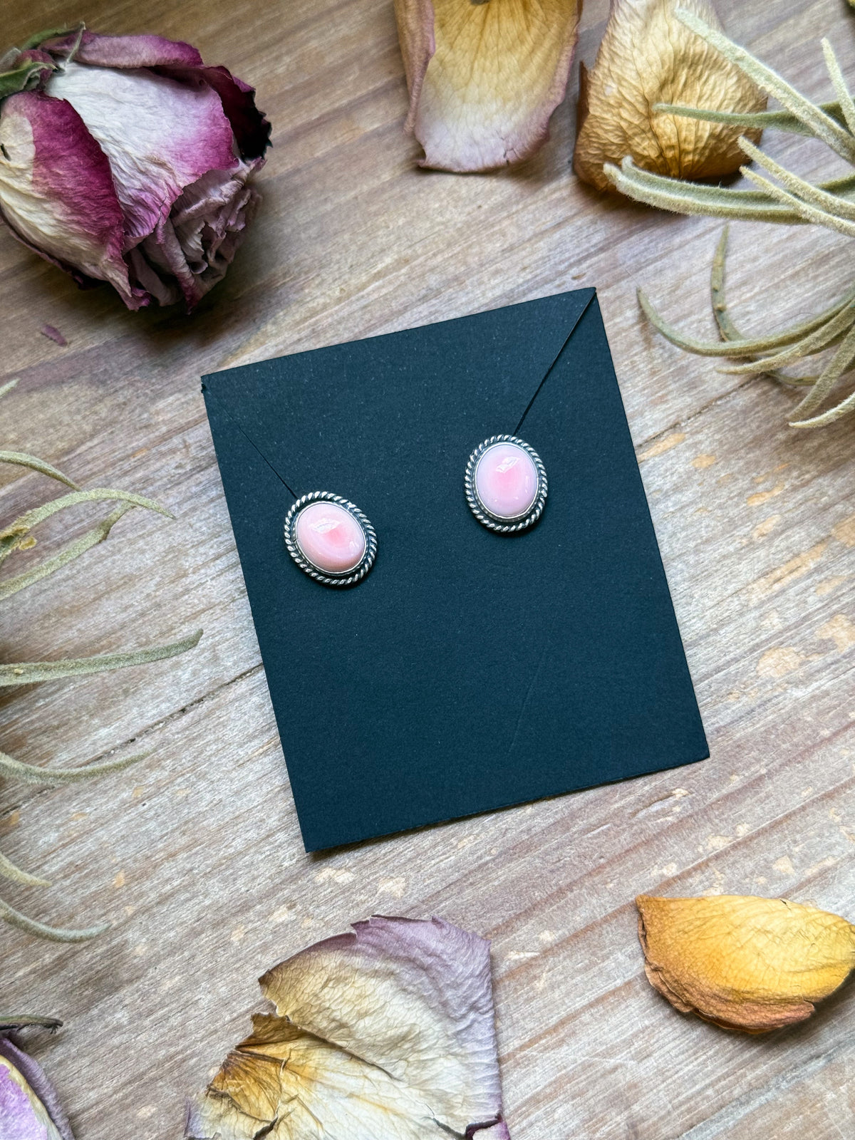 Sterling Silver Pink Conch Stud Earrings – Handmade by Artist Jason Ogg