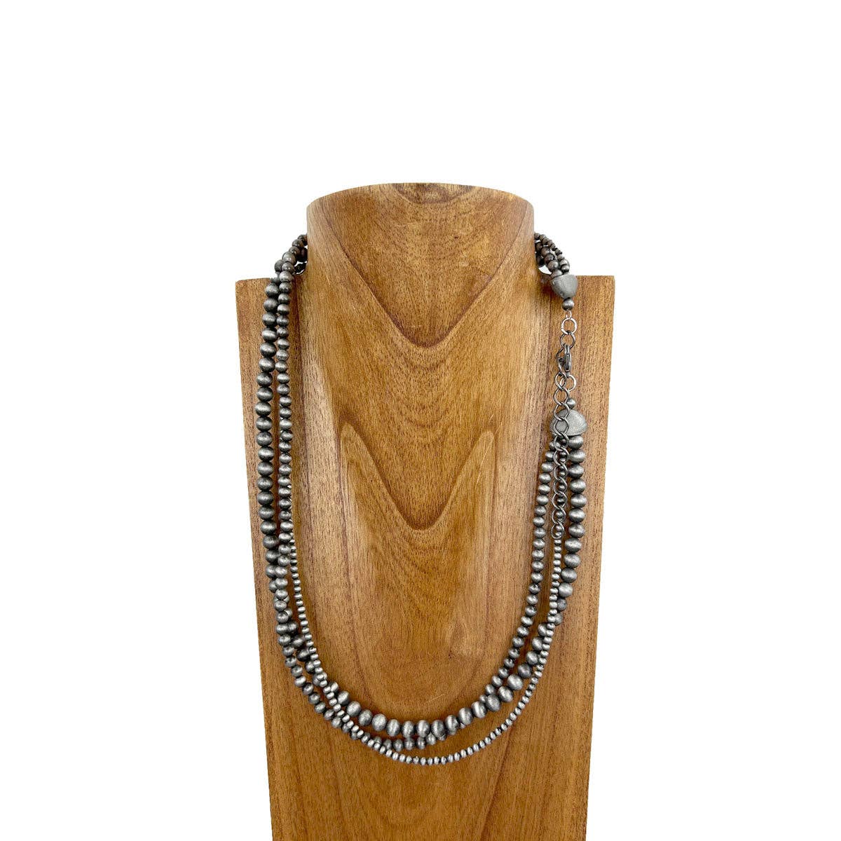 NKS230603-19 "24 Inches 3 layers silver Navajo pearl beads Necklace Plus 4 inches extension"