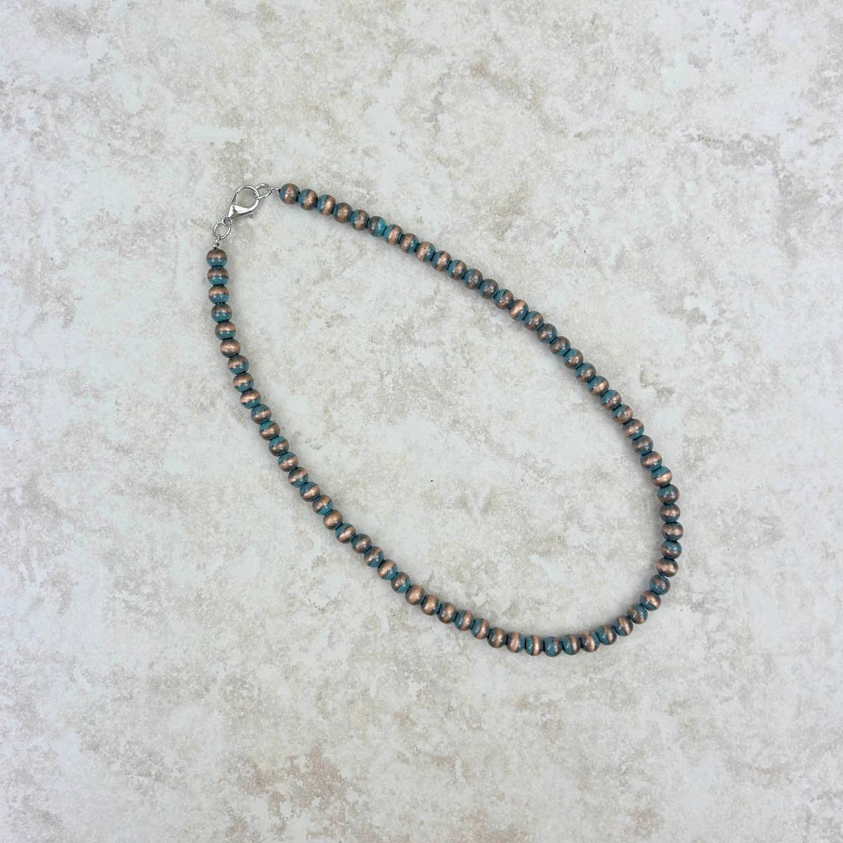 NKS230603-28-BLUE "15 Inches 6mm cooper with blue color Navajo pearl bead Necklace"