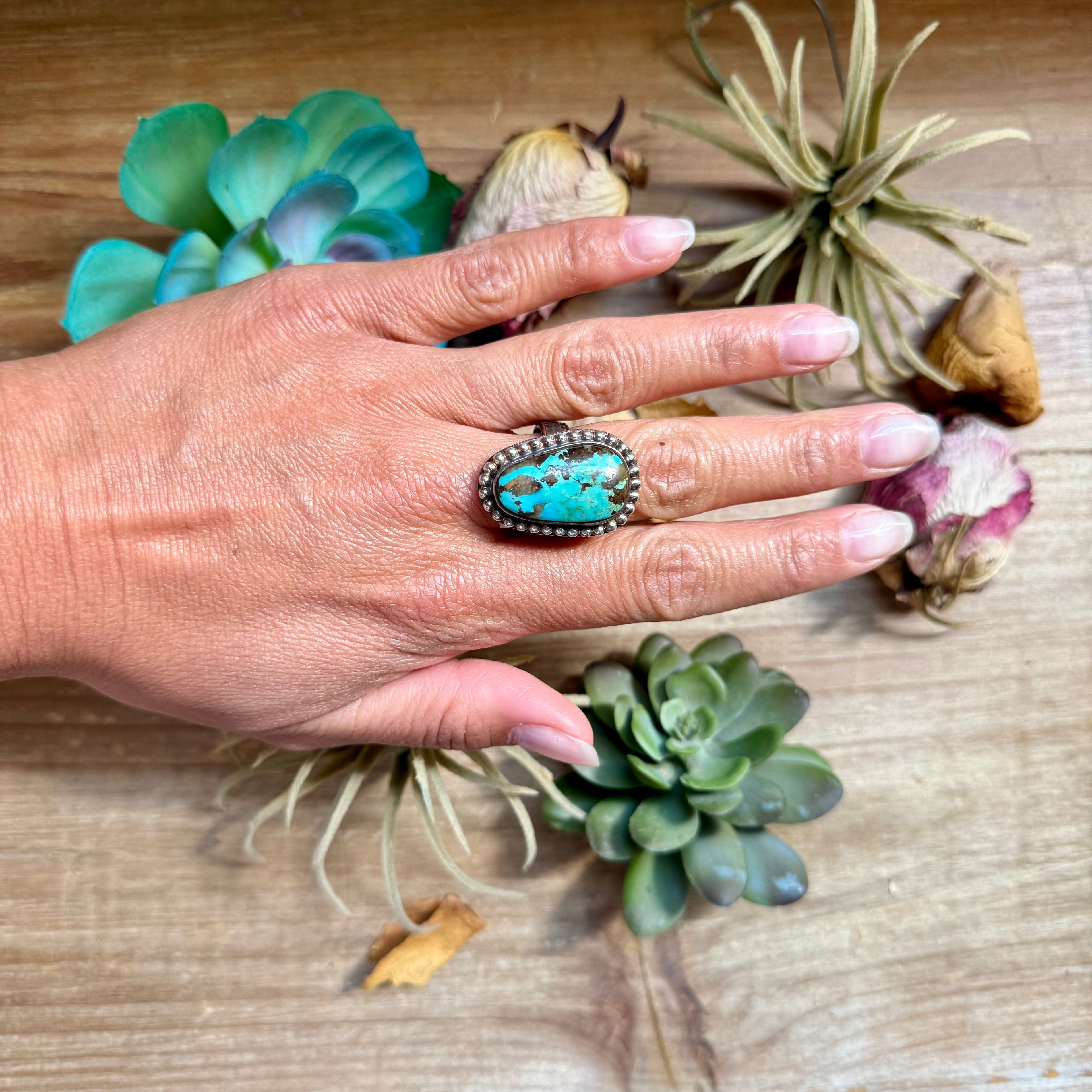 MJ Ring - Copper & Sterling Silver Turquoise Adjustable