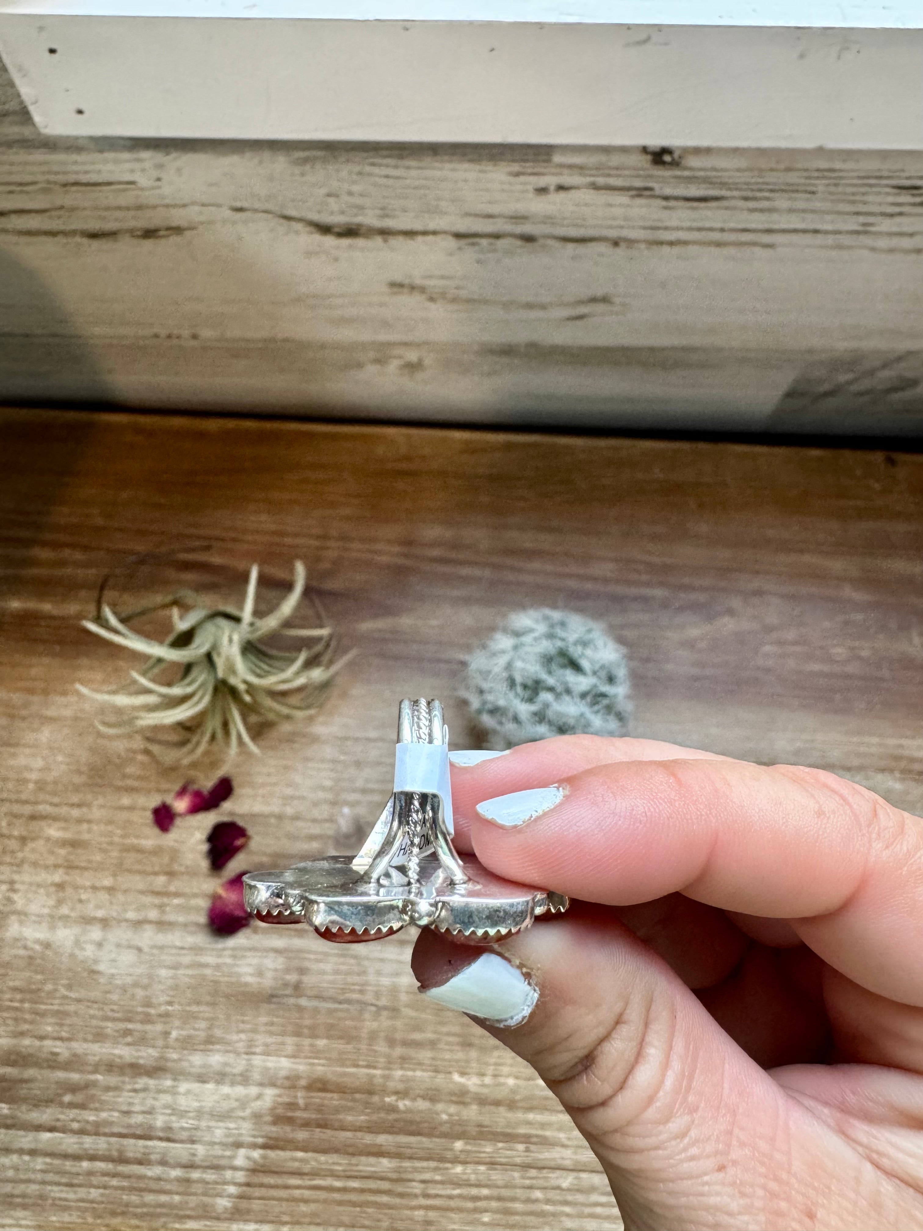 Cluster - size 8 - red spiny and sterling silver
