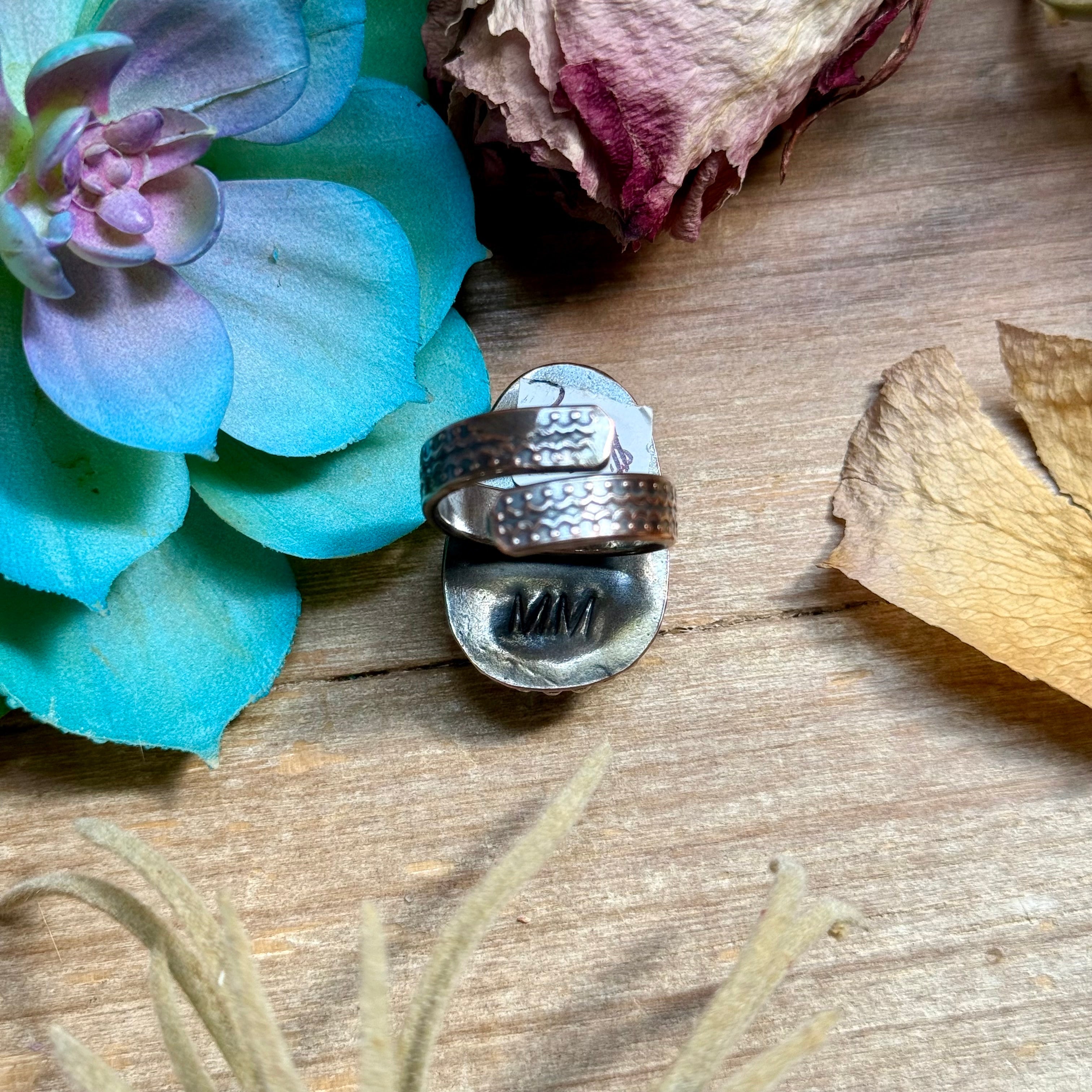 MJ Ring - Copper & Sterling Silver Turquoise Adjustable