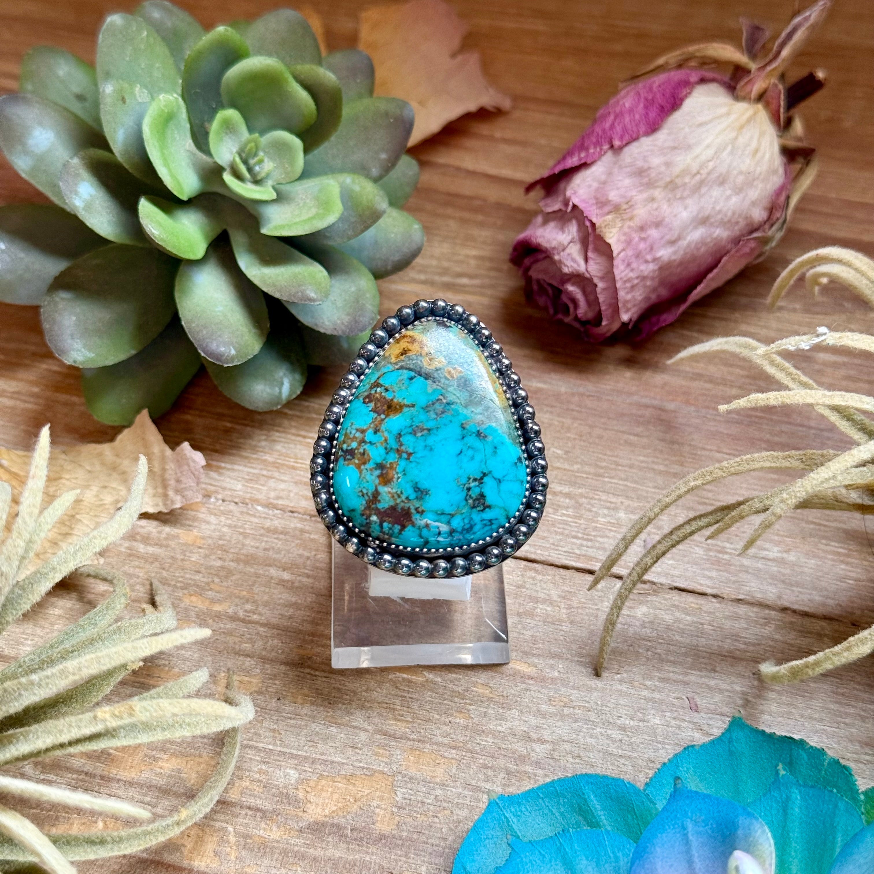 MJ Turquoise Ring – Sterling Silver Adjustable Band