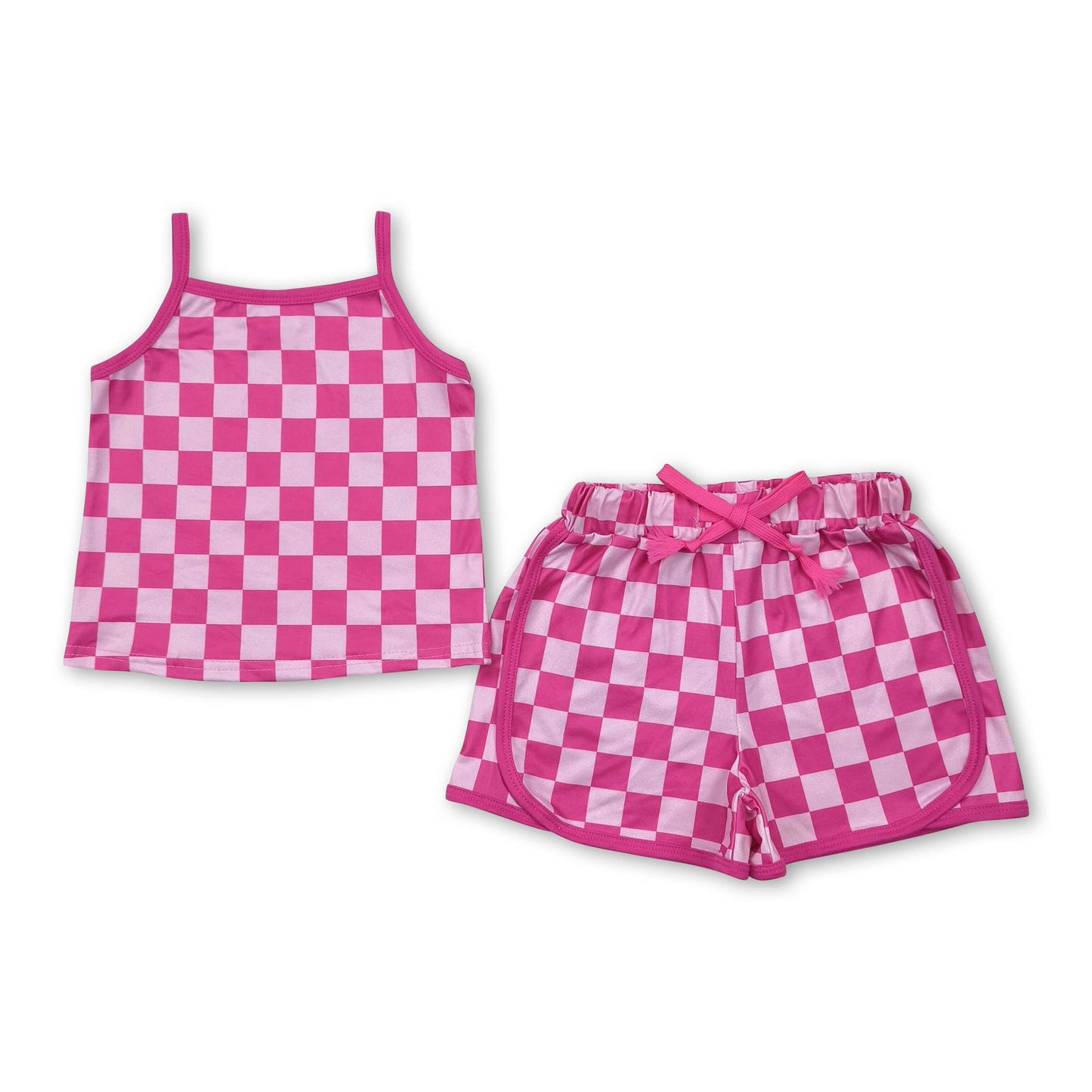 Straps plaid top shorts kids girls outfits