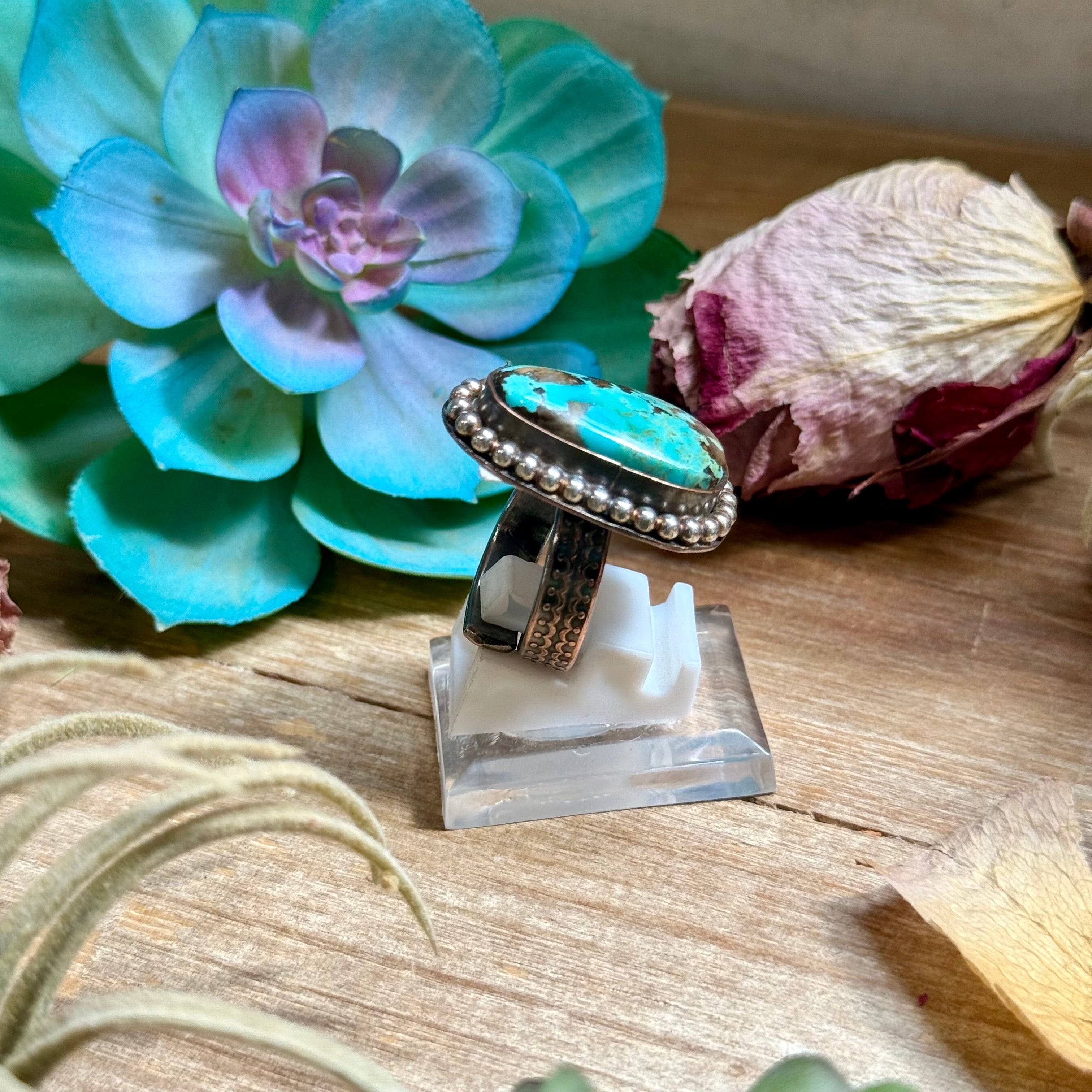 MJ Ring - Copper & Sterling Silver Turquoise Adjustable