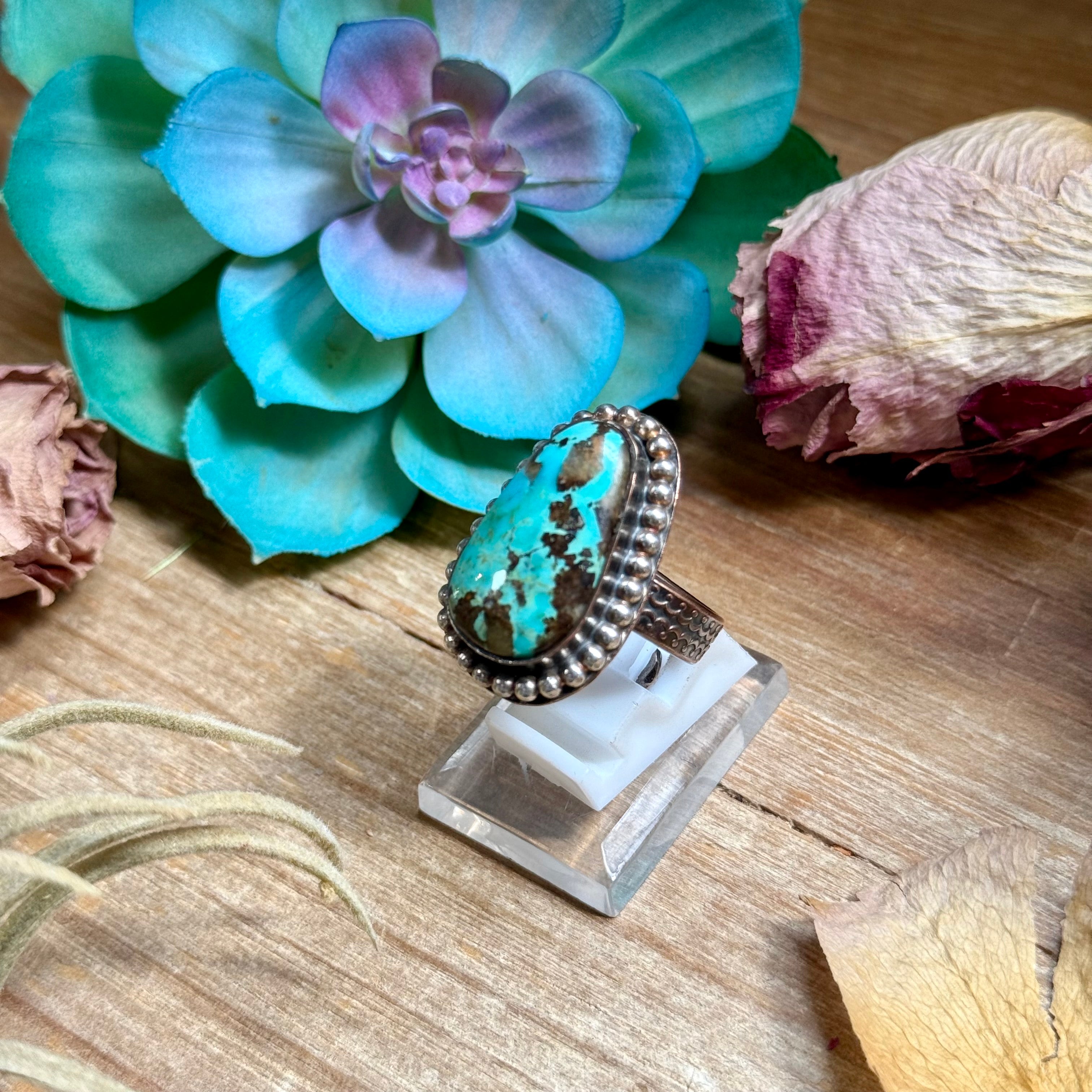 MJ Ring - Copper & Sterling Silver Turquoise Adjustable