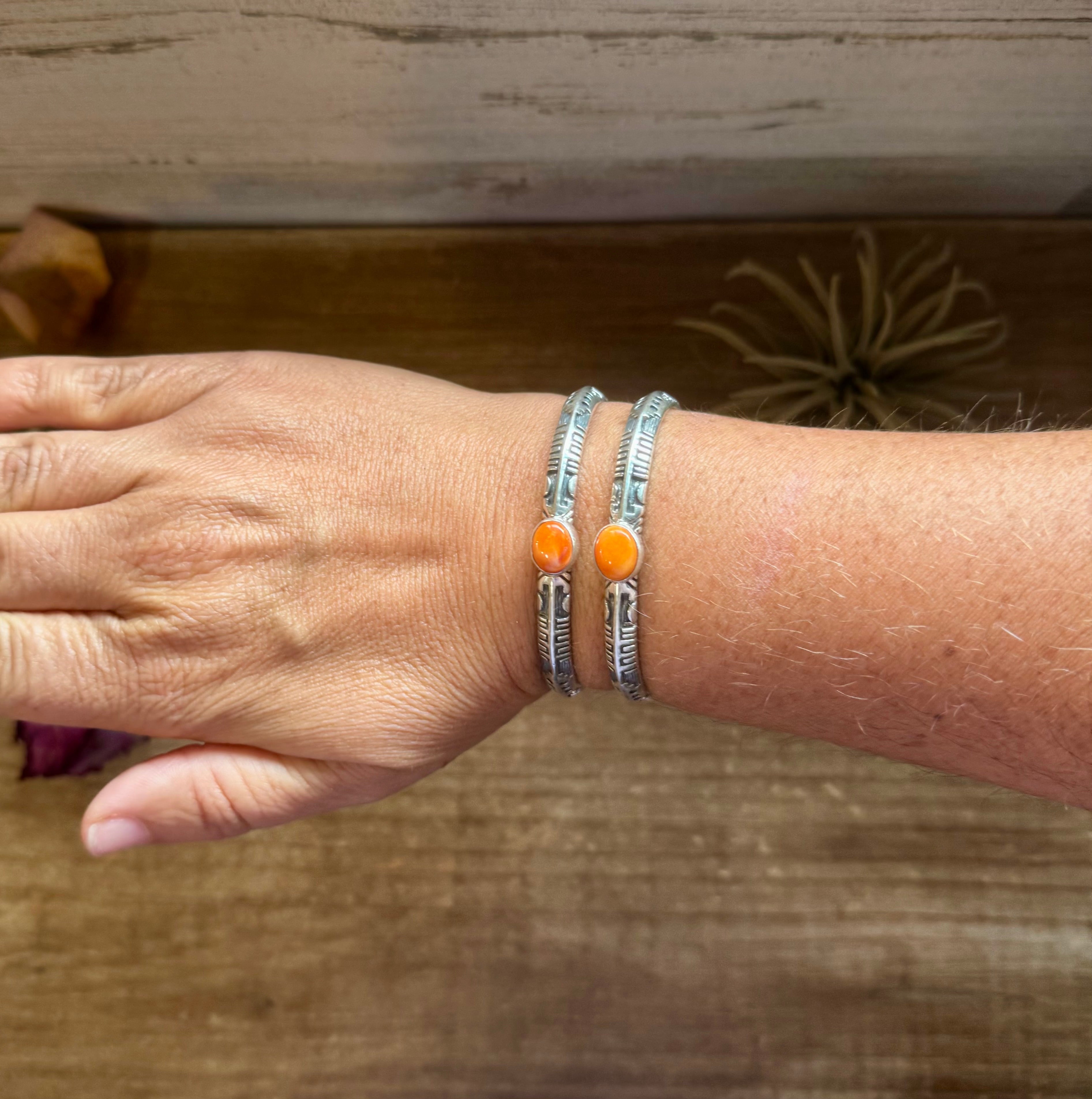 Orange Spiny Oyster Cuff Bracelet – Sterling Silver