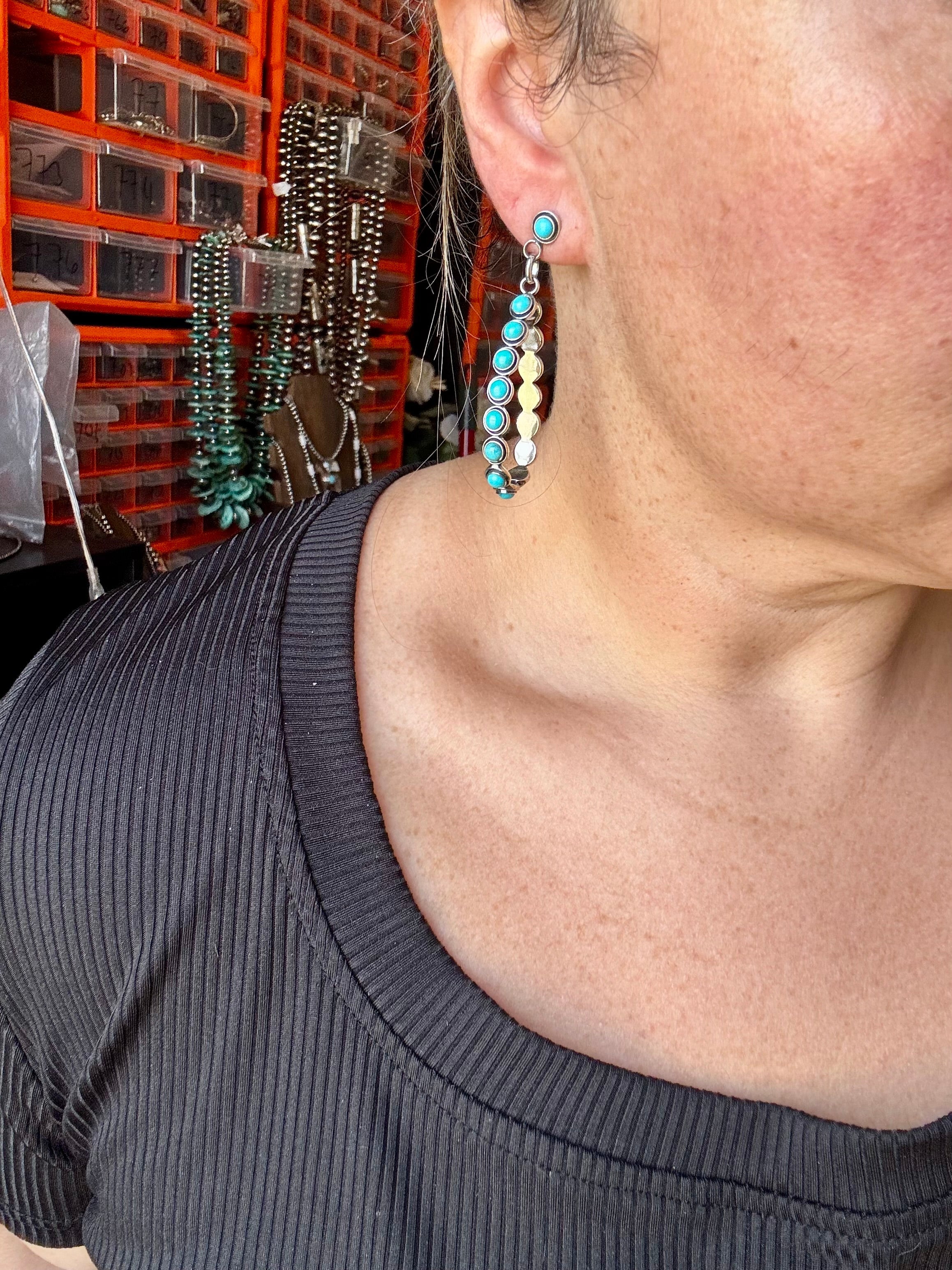 Kingman Turquoise Dangle Earrings – Sterling Silver, Lightweight, USA Made