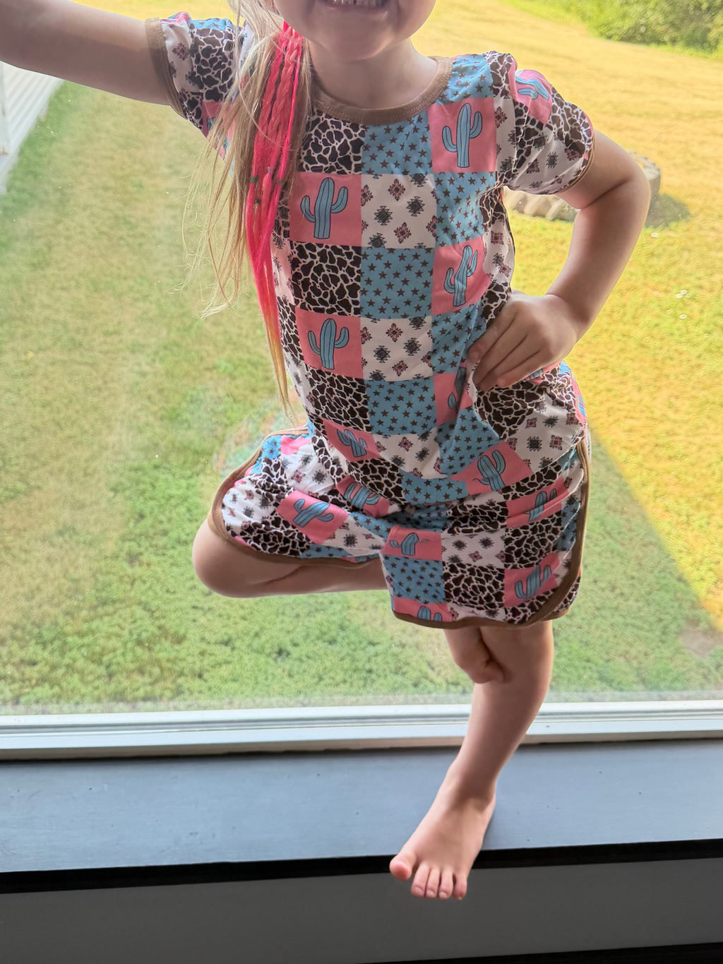 Short sleeves cactus aztec top shorts girls western clothes