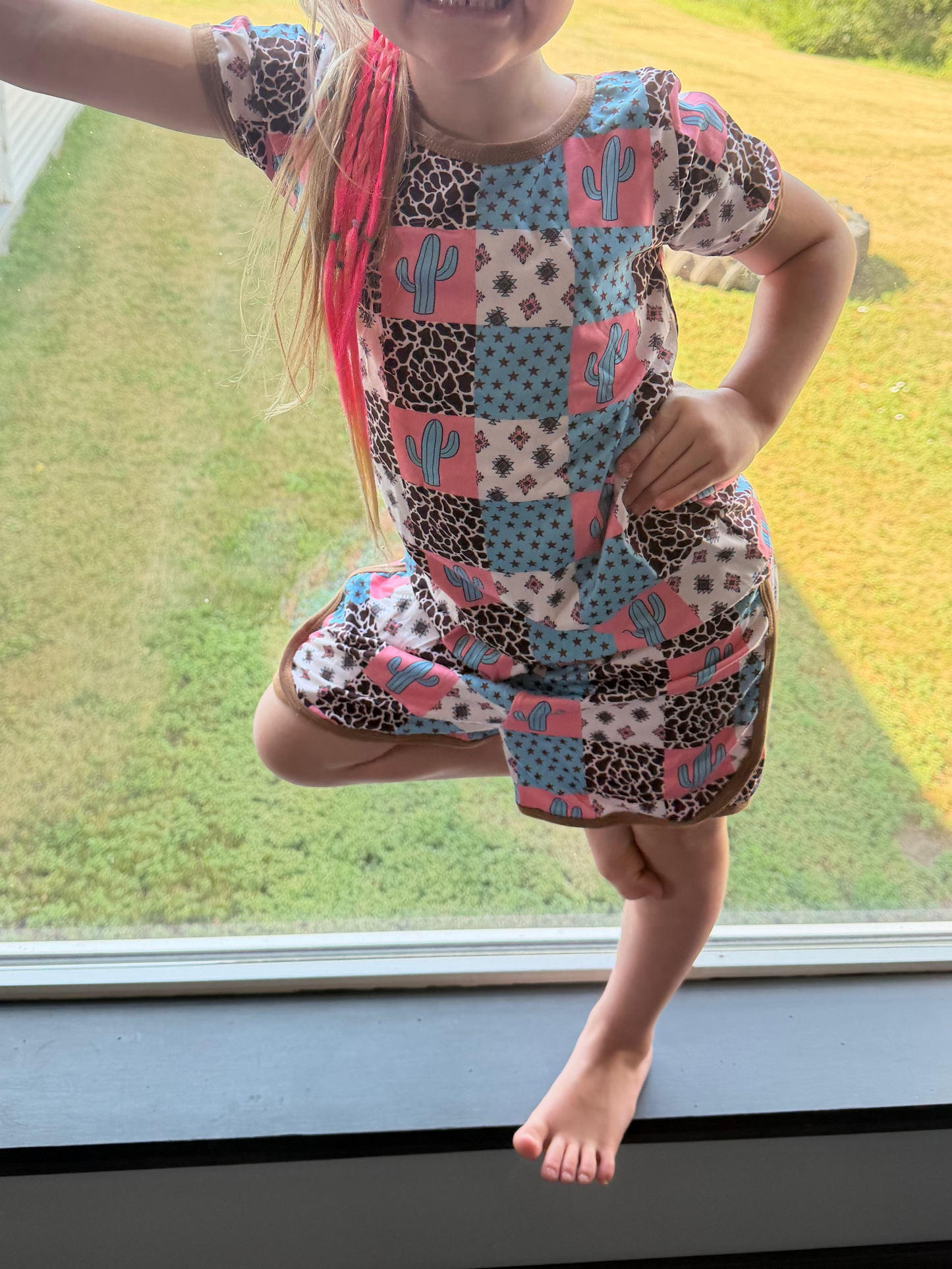 Short sleeves cactus aztec top shorts girls western clothes