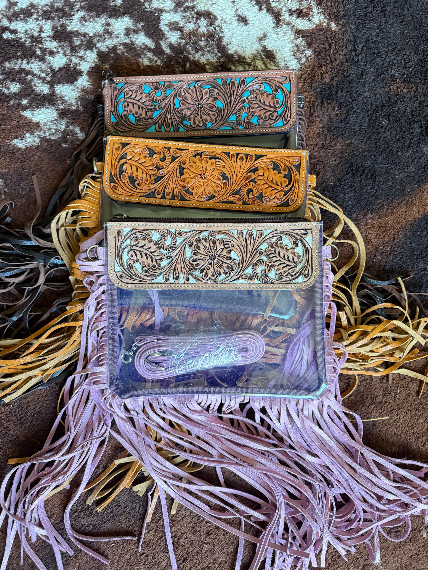 Hand Tooled Clear Crossbody Purse