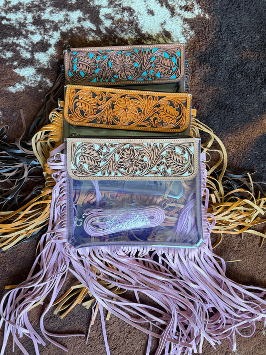 Hand Tooled Clear Crossbody Purse