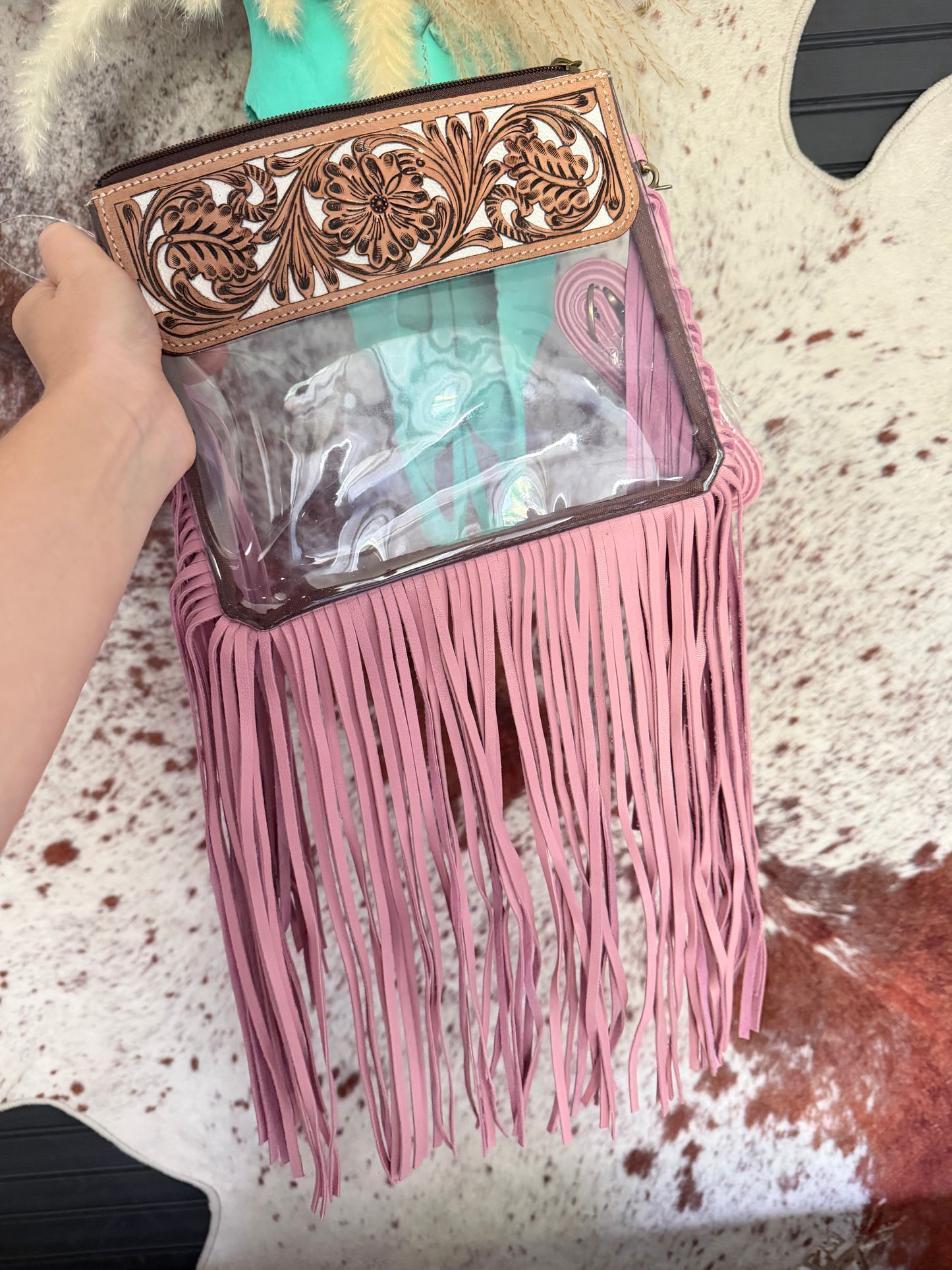 Hand Tooled Clear Crossbody Purse