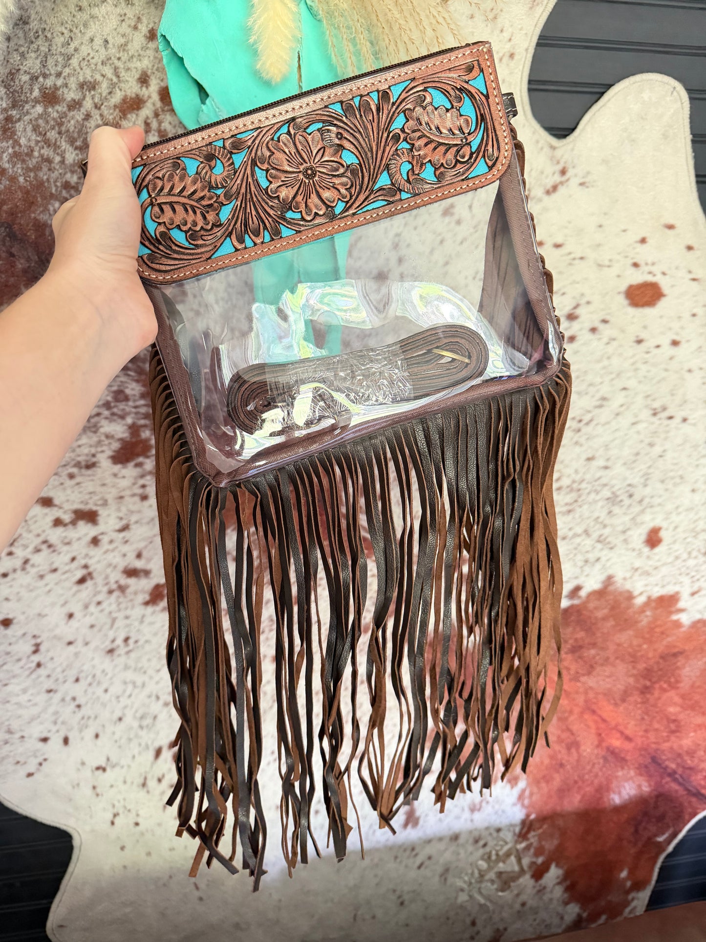 Hand Tooled Clear Crossbody Purse
