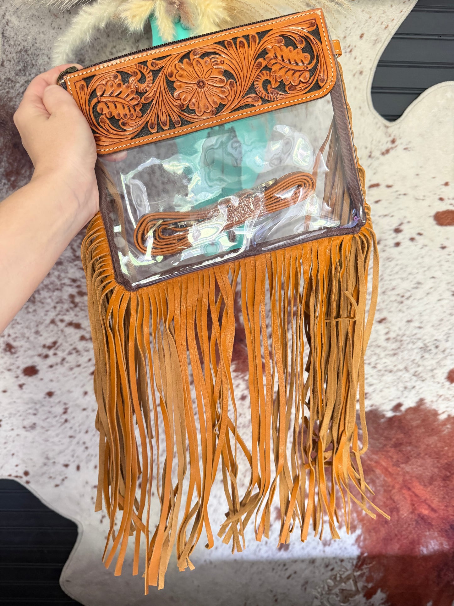 Hand Tooled Clear Crossbody Purse