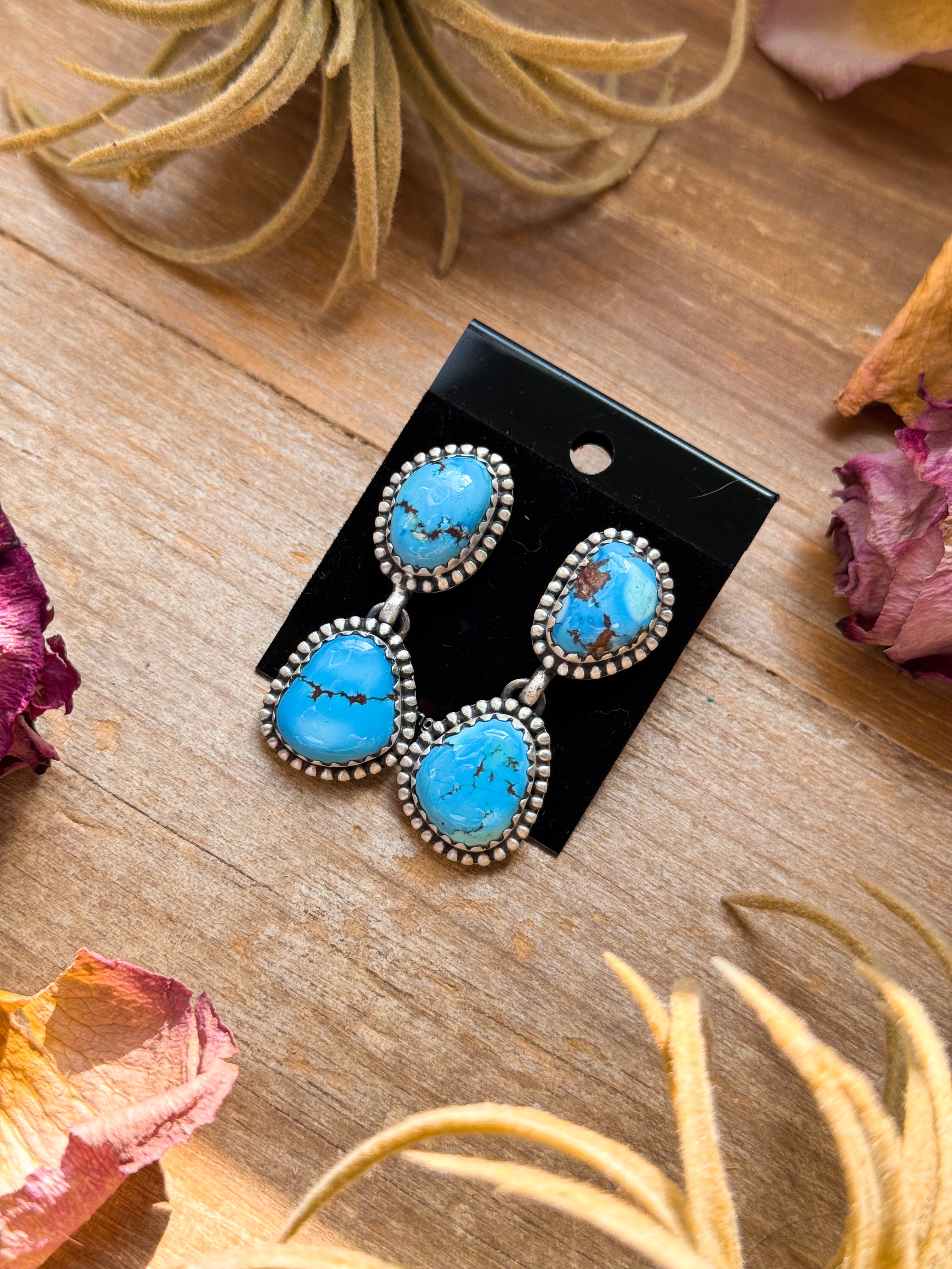 Sterling Silver Golden Hill Turquoise Dangle Earrings