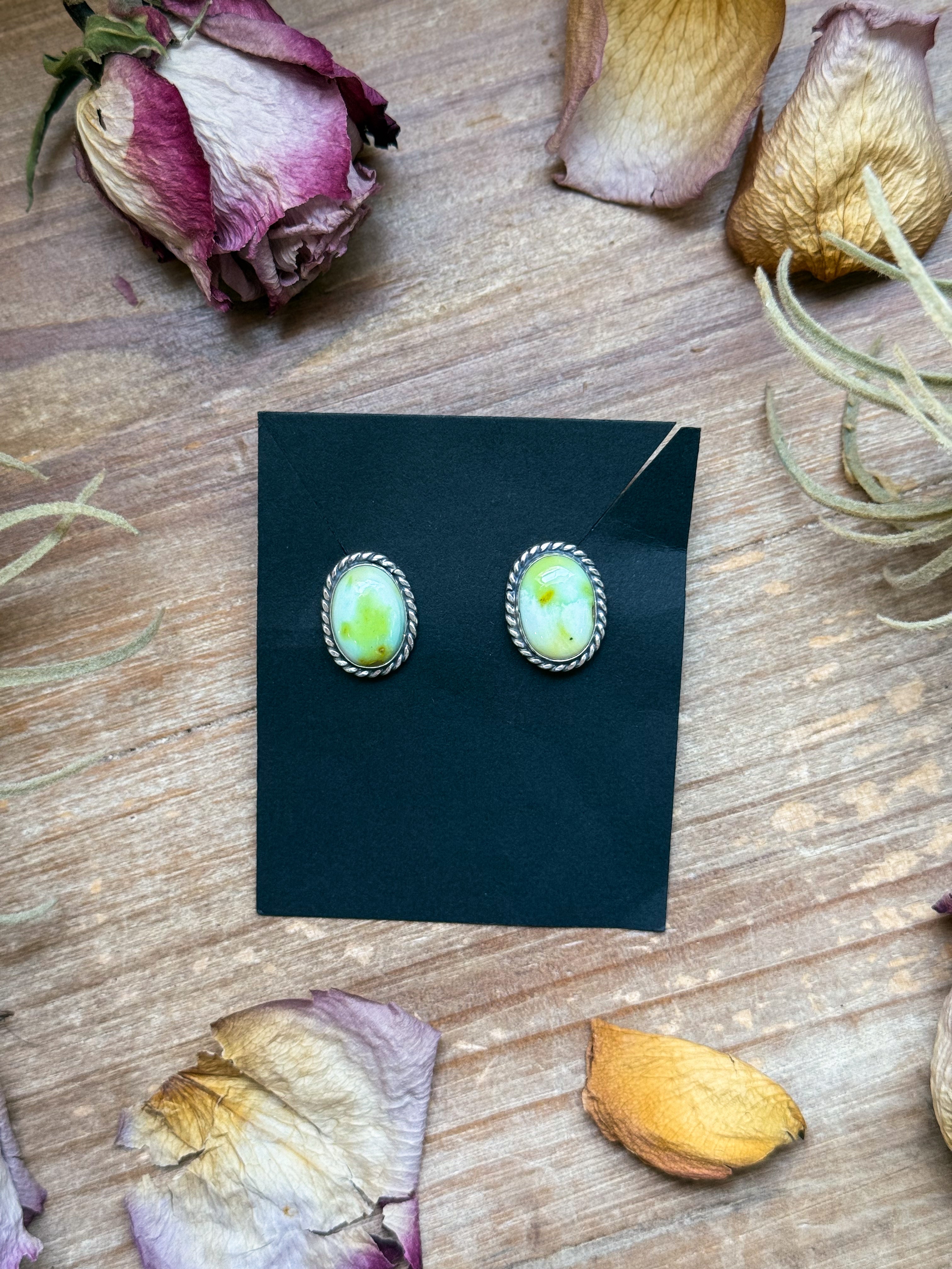 Sterling Silver Palomino Variscite Stud Earrings, Artist Jason Ogg