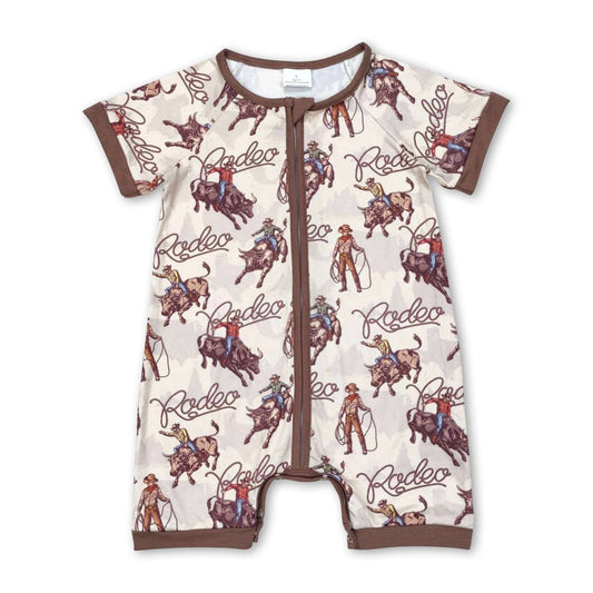 Short sleeves rodeo western baby boy zipper romper