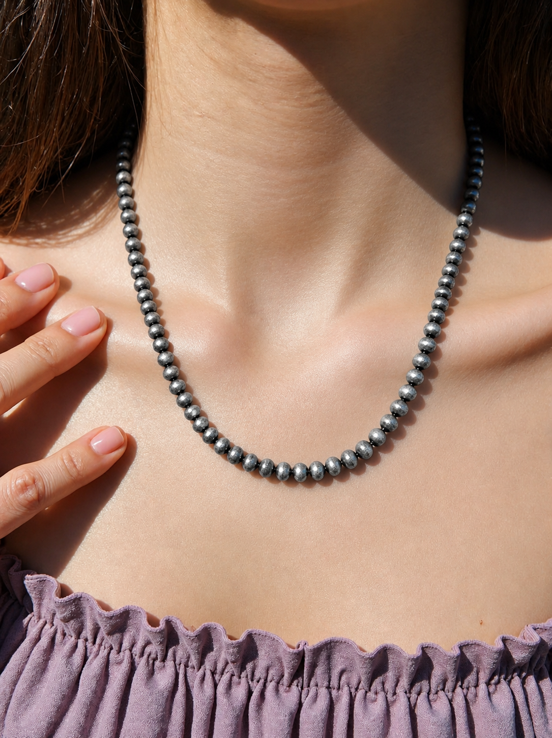 NKS230603-47-SILVER      22 Inches 8mm silver Navajo pearl bead Necklace