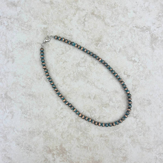 NKS230603-28-BLUE     "15 Inches 6mm cooper with blue color Navajo pearl  bead Necklace"