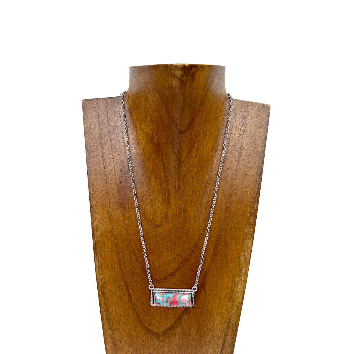 NKY230530-01-B	            "Silver metal chain with oyster copper turquoise  triangle pendant Necklace"