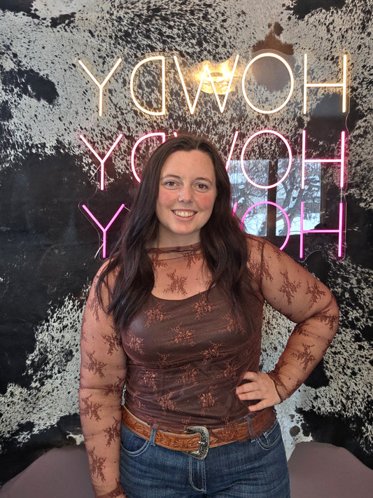 Brown Lace Mesh Top